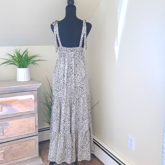 🖤 Women's Tiered Sleeveless Black/White Leopard Print Maxi Dress, Size Small - Picture 6 of 10